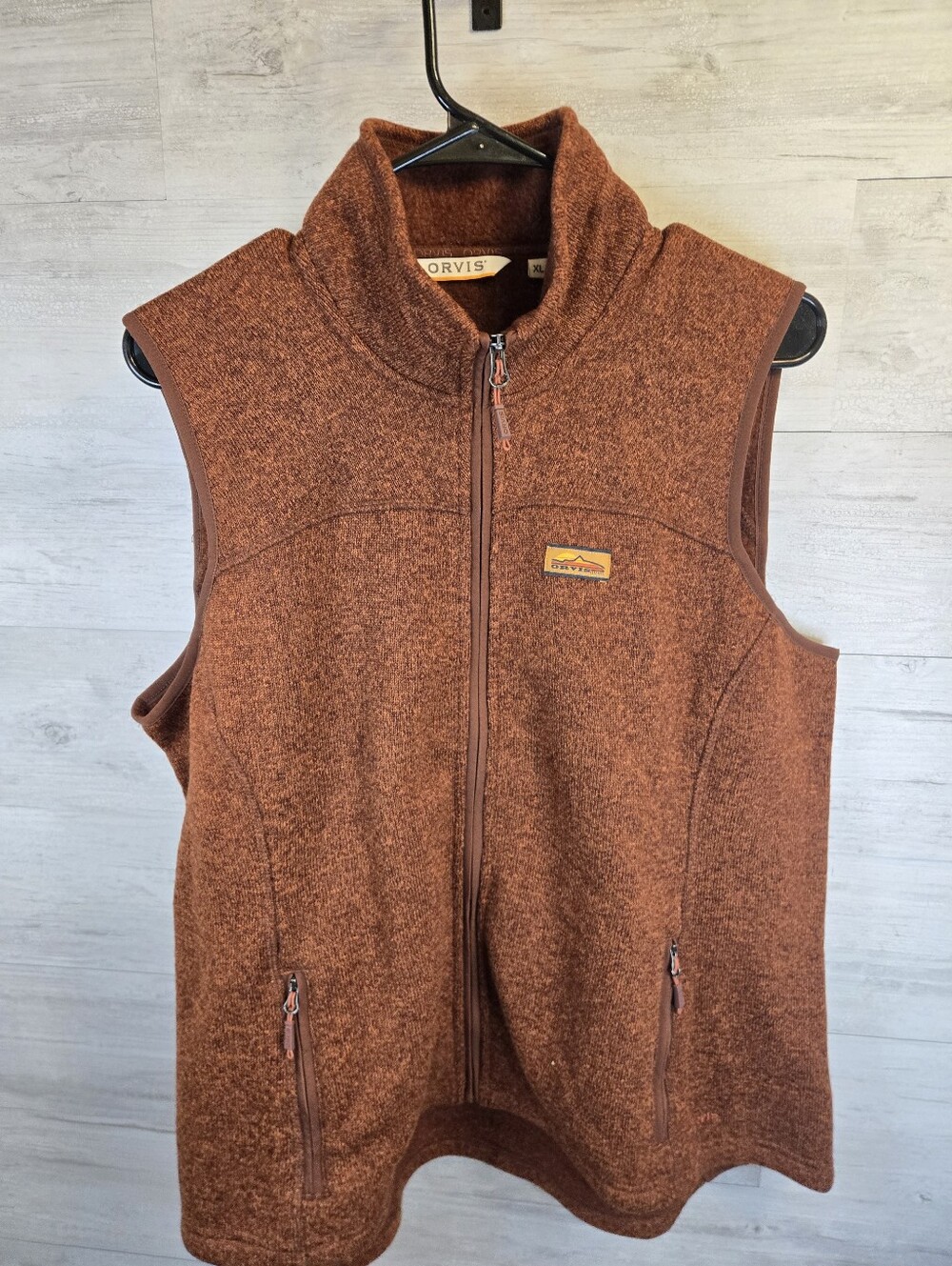 Orvis burnt orange full-zip sweater fleece vest